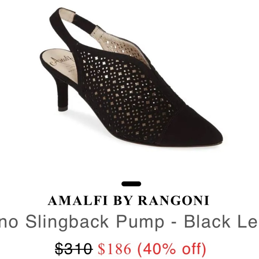 Amalfi by Rangoni Italy Black Leather Women 9N Platoon Sling backs Pumps 3” Heel - Picture 6 of 13